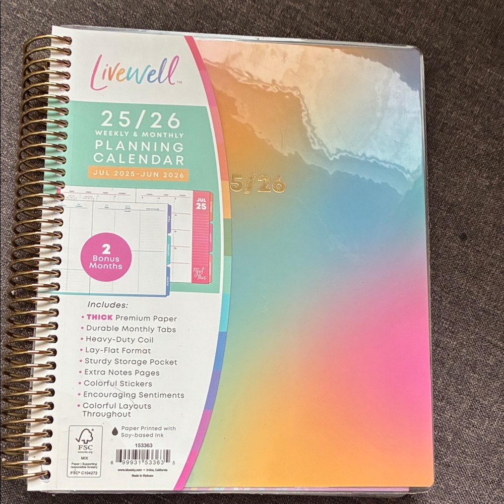 Blue Sky Vibrant Planner with Gold Spiral 2026
